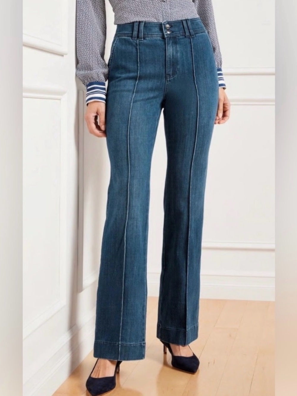 Talbots Dark Blue Flare-Seam Wide-Leg Jeans